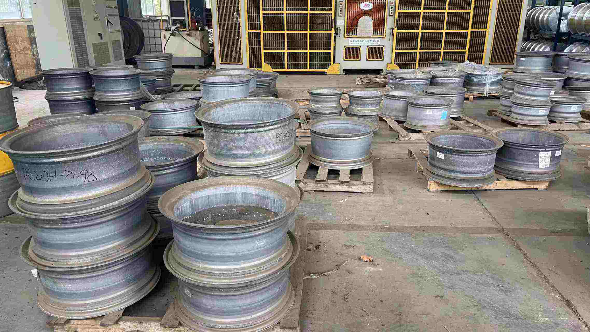 Forged wheel blanks staged on pallets